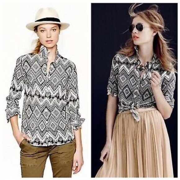 J. Crew 100% Linen Aztec Southwestern Boy Shirt 00 - Picture 4 of 6